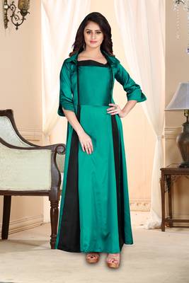 Green Embroidered Satin Party Wear Gown 2