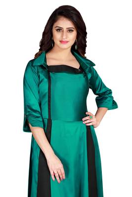 Green Embroidered Satin Party Wear Gown 3