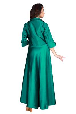 Green Embroidered Satin Party Wear Gown 4