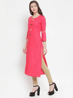 Peach plain rayon kurtas-and-kurtis 2