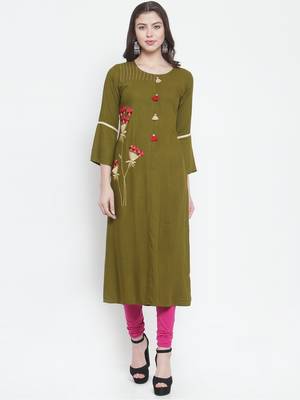 Olive plain rayon kurtas-and-kurtis 1