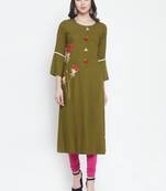 Olive plain rayon kurtas-and-kurtis