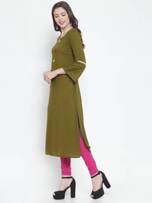 Olive plain rayon kurtas-and-kurtis 2