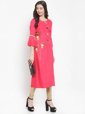 Peach plain rayon kurtas-and-kurtis 4