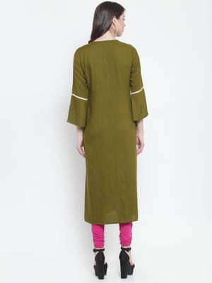 Olive plain rayon kurtas-and-kurtis 3