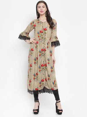 Beige plain rayon kurtas-and-kurtis 1