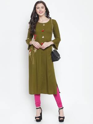 Olive plain rayon kurtas-and-kurtis 4