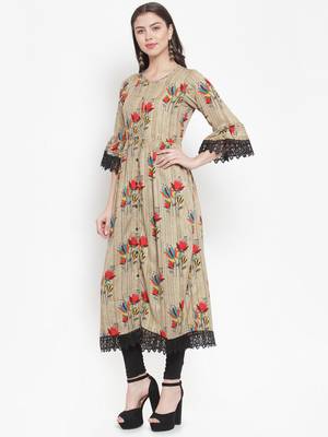 Beige plain rayon kurtas-and-kurtis 2