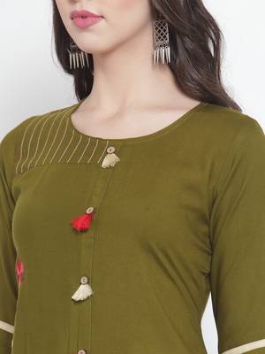 Olive plain rayon kurtas-and-kurtis 5
