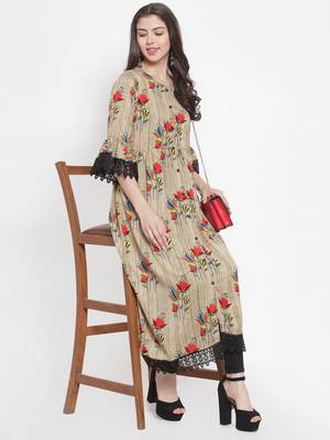 Beige plain rayon kurtas-and-kurtis 4