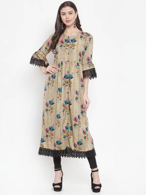 Beige plain rayon kurtas-and-kurtis 1