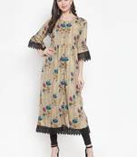 Beige plain rayon kurtas-and-kurtis