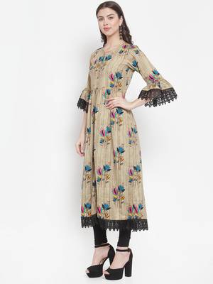 Beige plain rayon kurtas-and-kurtis 2