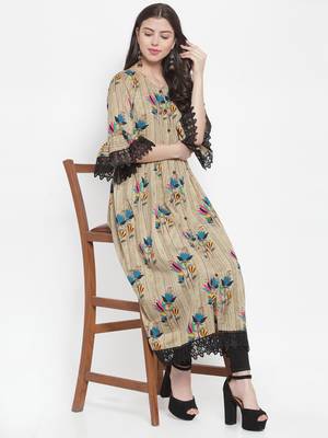 Beige plain rayon kurtas-and-kurtis 4