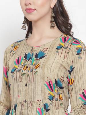 Beige plain rayon kurtas-and-kurtis 5
