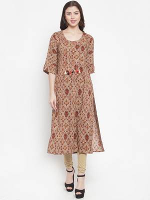 Beige plain rayon kurtas-and-kurtis 1