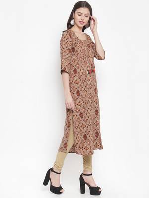 Beige plain rayon kurtas-and-kurtis 2