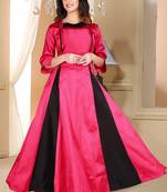 Pink Embroidered Satin Party Wear Gown