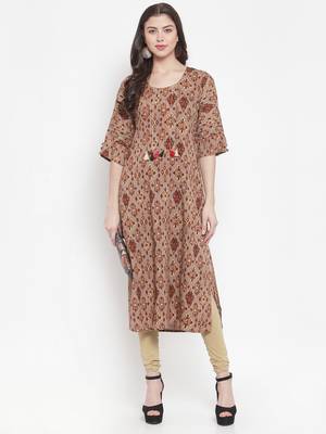 Beige plain rayon kurtas-and-kurtis 4