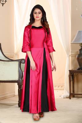 Pink Embroidered Satin Party Wear Gown 2