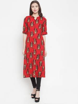 Red plain rayon kurtas-and-kurtis 1