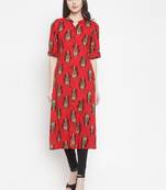 Red plain rayon kurtas-and-kurtis