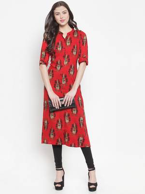 Red plain rayon kurtas-and-kurtis 4