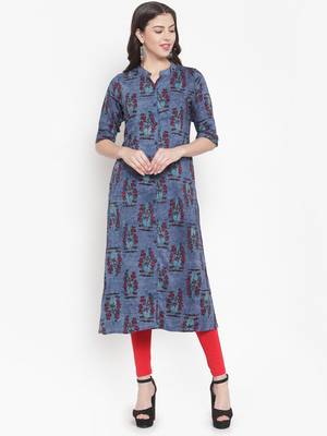 Blue plain rayon kurtas-and-kurtis 1