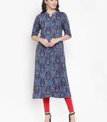 Blue plain rayon kurtas-and-kurtis