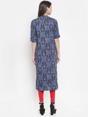 Blue plain rayon kurtas-and-kurtis 3