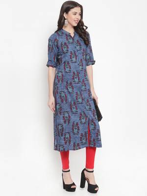 Blue plain rayon kurtas-and-kurtis 4