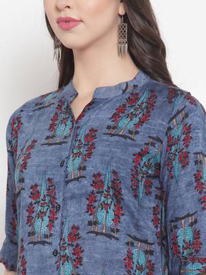 Blue plain rayon kurtas-and-kurtis 5