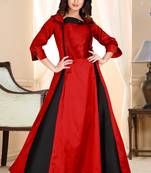 Red Embroidered Satin Party Wear Gown