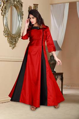 Red Embroidered Satin Party Wear Gown 2