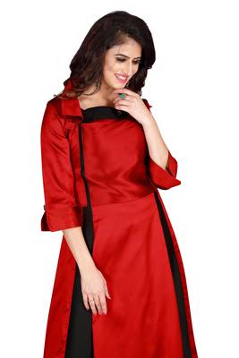 Red Embroidered Satin Party Wear Gown 3