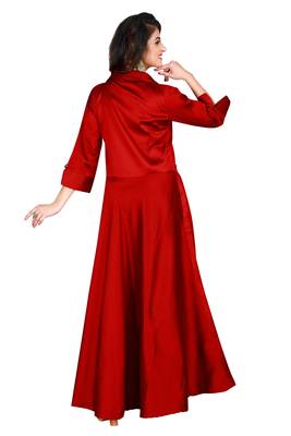 Red Embroidered Satin Party Wear Gown 4