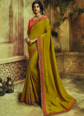 Mustard Embroidered Art Silk Saree With Blouse 1