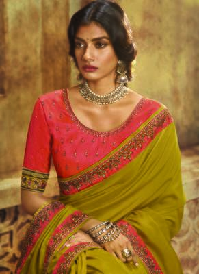 Mustard Embroidered Art Silk Saree With Blouse 2