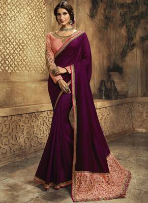 Purple Embroidered Art Silk Saree With Blouse 1