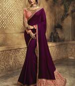 Purple Embroidered Art Silk Saree With Blouse