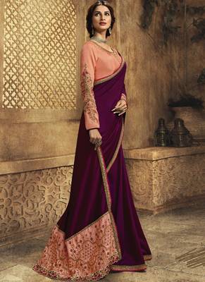 Purple Embroidered Art Silk Saree With Blouse 2