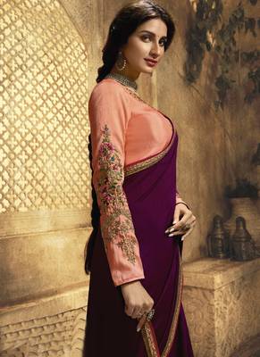 Purple Embroidered Art Silk Saree With Blouse 3