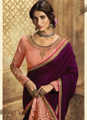Purple Embroidered Art Silk Saree With Blouse 4