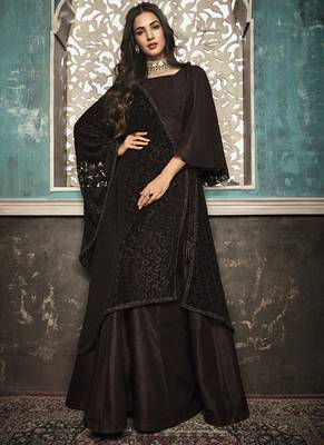 Brown Embroidered Silk Blend Semi Stitched Salwar With Dupatta 1