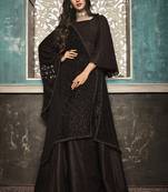 Brown Embroidered Silk Blend Semi Stitched Salwar With Dupatta
