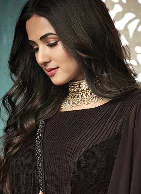 Brown Embroidered Silk Blend Semi Stitched Salwar With Dupatta 2