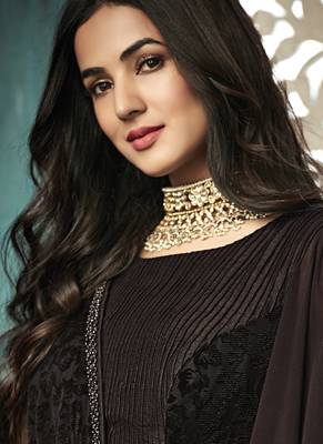 Brown Embroidered Silk Blend Semi Stitched Salwar With Dupatta 3