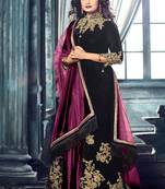 black embroidered velvet semi stitched salwar with dupatta