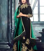 black embroidered velvet semi stitched salwar with dupatta
