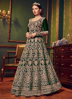 Green Embroidered Silk Blend Semi Stitched Salwar With Dupatta 1